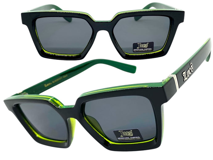 Classic Biker Gangster Hardcore LOCS SUNGLASSES Square Black & Green Frame 91211