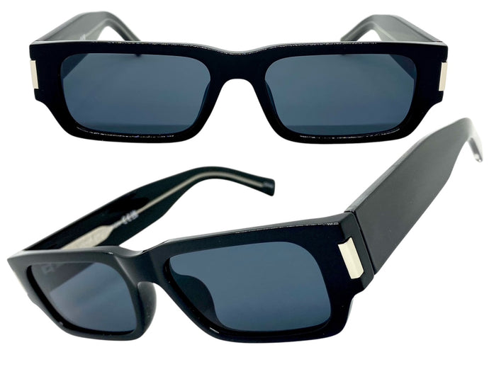 Classic Vintage Retro Style SUNGLASSES Thick Rectangular Black Frame C003