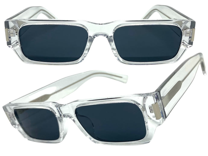 Classic Vintage Retro Style SUNGLASSES Thick Rectangular Clear Frame C003