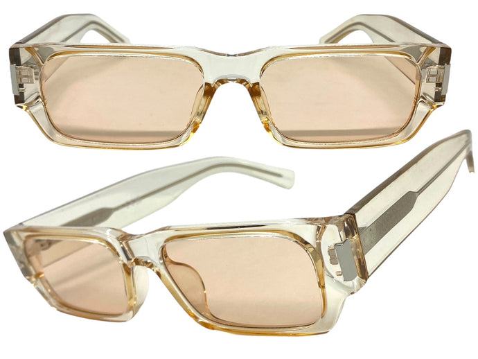 Classic Vintage Retro Style SUNGLASSES Thick Rectangular Champagne Frame C003