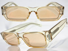 Classic Vintage Retro Style SUNGLASSES Thick Rectangular Champagne Frame C003