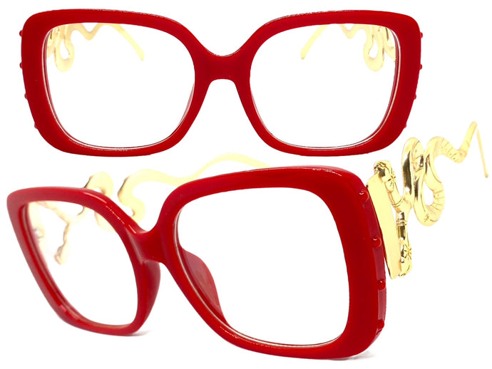 Oversized Vintage Retro Style Clear Lens EYEGLASSES Large Square Red & Gold Frame 3019