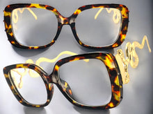 Oversized Vintage Retro Style Clear Lens EYEGLASSES Large Square Tortoise & Gold Frame 3019