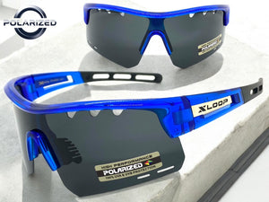 Oversized Sporty Wrap Around POLARIZED Lens SUNGLASSES Large Blue Frame 3652
