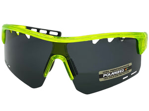 Oversized Sporty Wrap Around POLARIZED Lens SUNGLASSES Large Neon Green Frame 3652