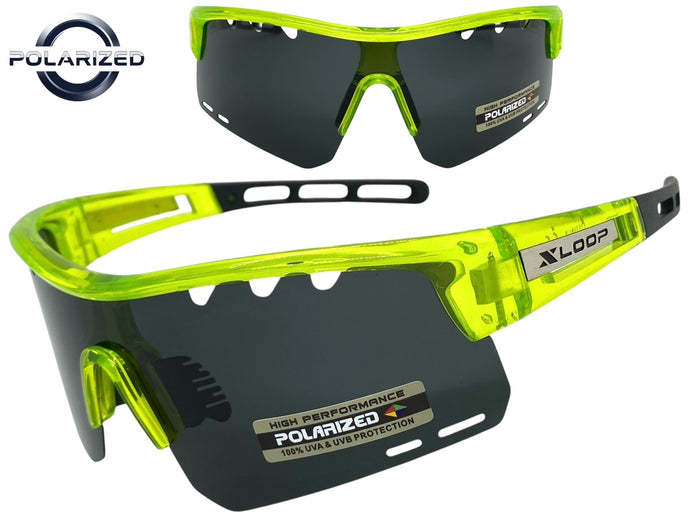 Oversized Sporty Wrap Around POLARIZED Lens SUNGLASSES Large Neon Green Frame 3652