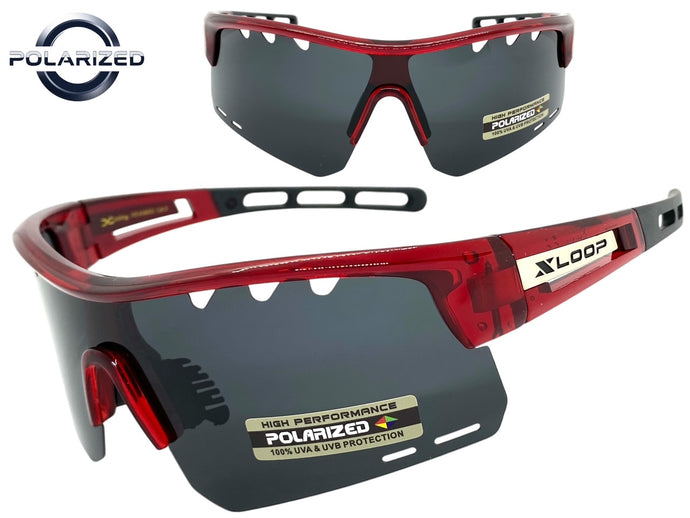Oversized Sporty Wrap Around POLARIZED Lens SUNGLASSES Large Red Frame 3652