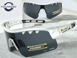 Oversized Sporty Wrap Around POLARIZED Lens SUNGLASSES Large Silver Frame 3652