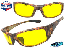 Classic Sporty Wrap Around HD Yellow Lens SUNGLASSES Brown Camouflage Frame 2257