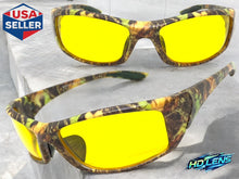 Classic Sporty Wrap Around HD Yellow Lens SUNGLASSES Brown Camouflage Frame 2257