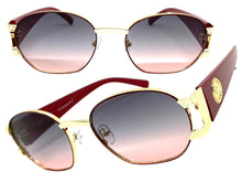 Classic Vintage Retro Hip Hop Style SUNGLASSES Oval Burgundy & Gold Metal Frame 5527