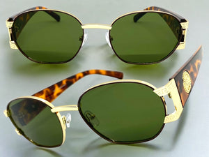 Classic Vintage Retro Hip Hop Style SUNGLASSES Oval Brown & Gold Metal Frame 5527