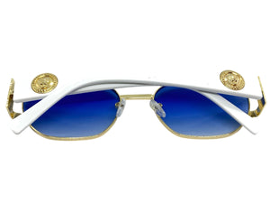 Classic Vintage Retro Hip Hop Style SUNGLASSES Oval White & Gold Metal Frame 5527