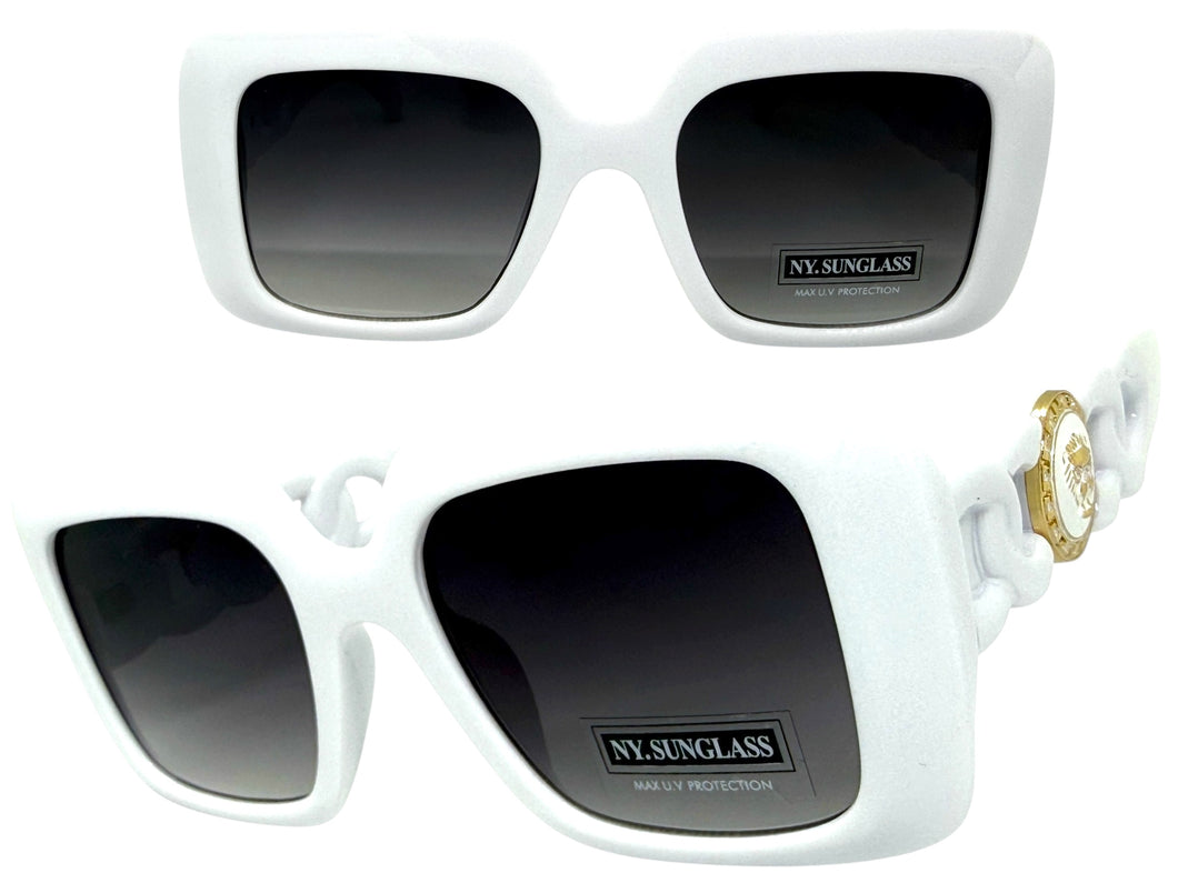 Classic Vintage Retro Luxury Hip Hop Style SUNGLASSES Square White Frame 8263