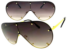 Oversized Classic Vintage Retro Shield Style SUNGLASSES Large Gold Frame E0647
