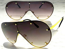 Oversized Classic Vintage Retro Shield Style SUNGLASSES Large Gold Frame E0647