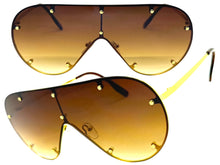 Oversized Classic Vintage Retro Shield Style SUNGLASSES Large Gold Frame E0647