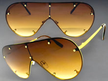 Oversized Classic Vintage Retro Shield Style SUNGLASSES Large Gold Frame E0647