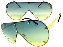 Oversized Classic Vintage Retro Shield Style SUNGLASSES Large Gold Frame E0647
