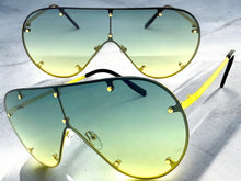 Oversized Classic Vintage Retro Shield Style SUNGLASSES Large Gold Frame E0647