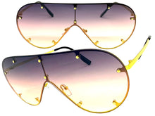 Oversized Classic Vintage Retro Shield Style SUNGLASSES Large Gold Frame E0647