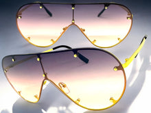 Oversized Classic Vintage Retro Shield Style SUNGLASSES Large Gold Frame E0647