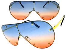 Oversized Classic Vintage Retro Shield Style SUNGLASSES Large Gold Frame E0647