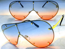Oversized Classic Vintage Retro Shield Style SUNGLASSES Large Gold Frame E0647