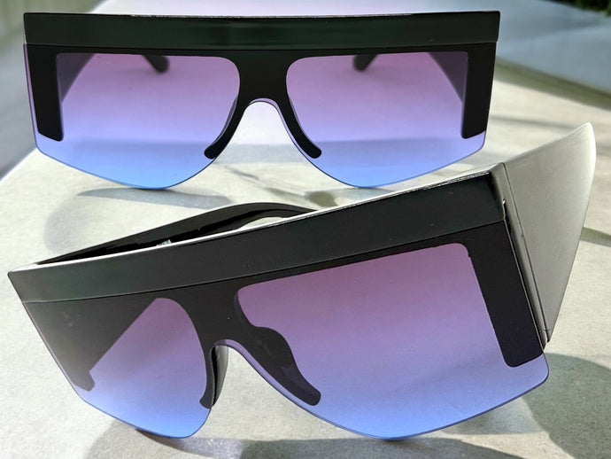 Oversized Classic Modern Retro Shield Style SUNGLASSES Large Thick Black Frame 9099
