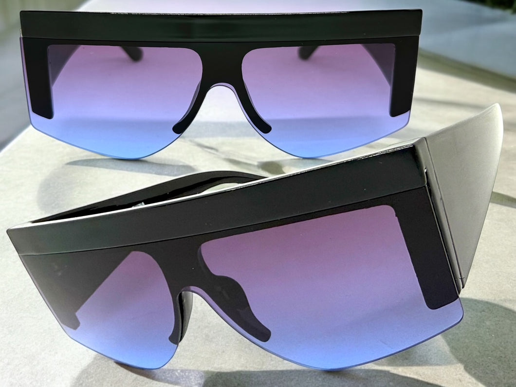 Oversized Classic Modern Retro Shield Style SUNGLASSES Large Thick Black Frame 9099