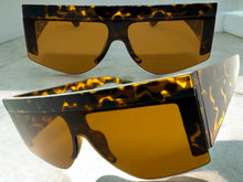 Oversized Classic Modern Retro Shield Style SUNGLASSES Large Thick Tortoise Frame 9099