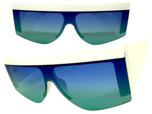 Oversized Classic Modern Retro Shield Style SUNGLASSES Large Thick White Frame 9099