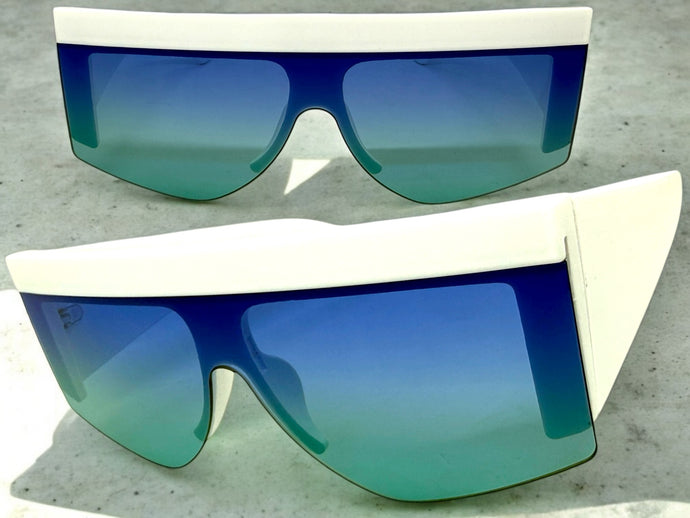 Oversized Classic Modern Retro Shield Style SUNGLASSES Large Thick White Frame 9099
