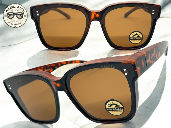 Classic Stylish Vintage Retro Style Fit Over RX SUNGLASSES Brown Polarized Lens 1031