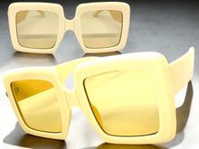 Oversized Exaggerated Vintage Retro Style SUNGLASSES Large Thick Cream Frame E1957