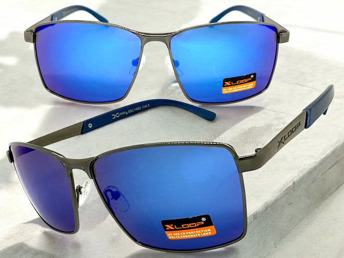 Classic Sporty Modern Stylish Sleek Biker SUNGLASSES Gunmetal Frame Blue Lens 1462