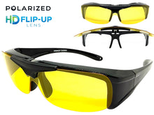 Day or Night Driving Safety Fit Over RX SUNGLASSES Flip Up High Definition Yellow Polarized Lens 5089
