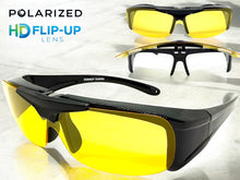 Day or Night Driving Safety Fit Over RX SUNGLASSES Flip Up High Definition Yellow Polarized Lens 5089
