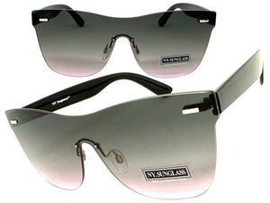 Classic Modern Retro Shield Style SUNGLASSES Rimless Black Frame 1190