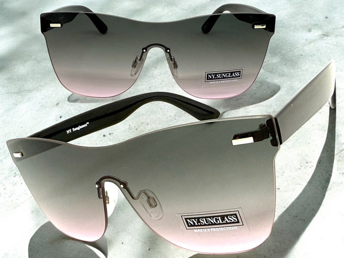 Classic Modern Retro Shield Style SUNGLASSES Rimless Black Frame 1190