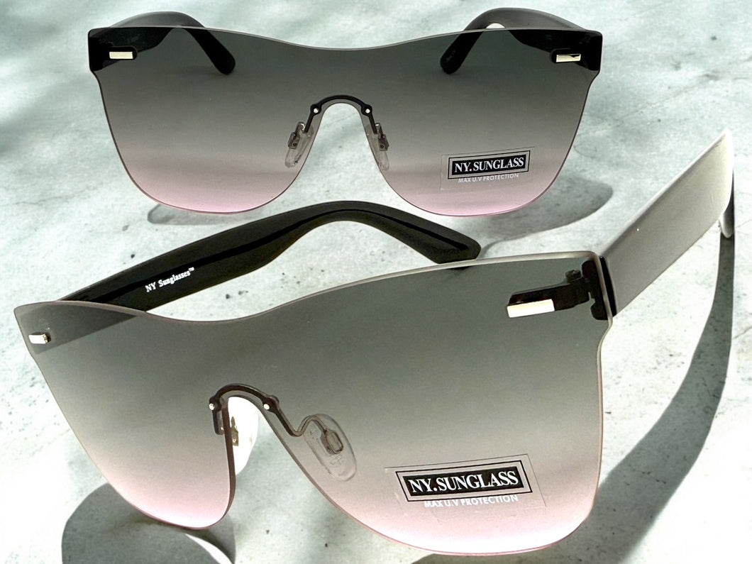 Classic Modern Retro Shield Style SUNGLASSES Rimless Black Frame 1190