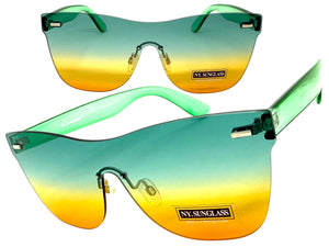 Classic Modern Retro Shield Style SUNGLASSES Rimless Green Frame 1190