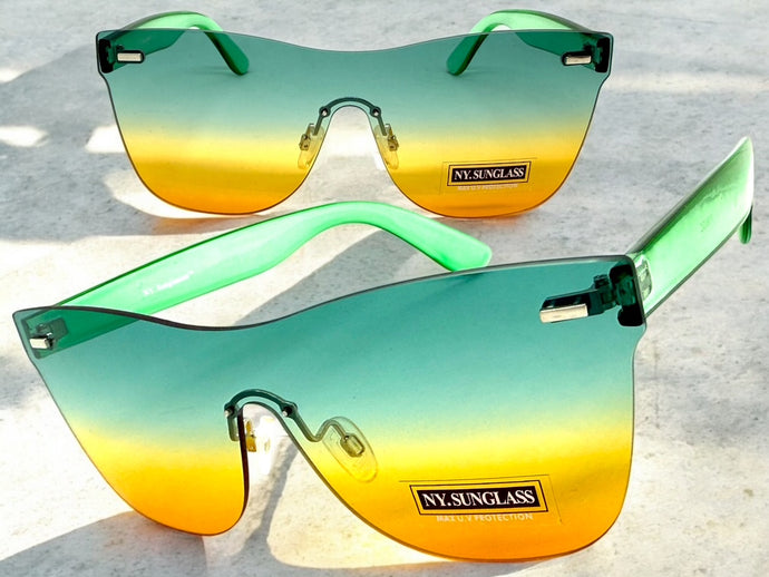 Classic Modern Retro Shield Style SUNGLASSES Rimless Green Frame 1190