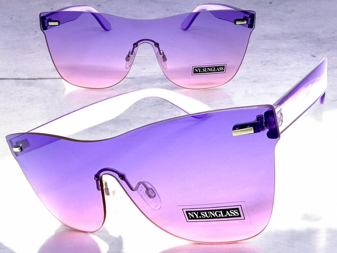 Classic Modern Retro Shield Style SUNGLASSES Rimless Purple Frame 1190