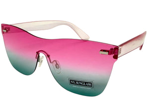 Classic Modern Retro Shield Style SUNGLASSES Rimless Pink Frame 1190