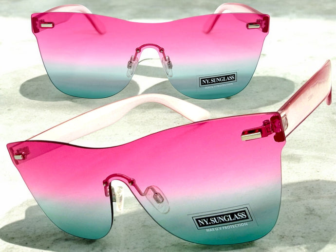 Classic Modern Retro Shield Style SUNGLASSES Rimless Pink Frame 1190