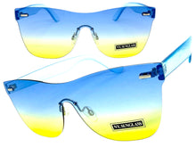 Classic Modern Retro Shield Style SUNGLASSES Rimless Blue Frame 1190