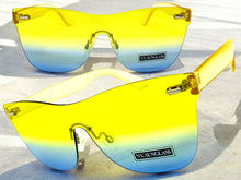 Classic Modern Retro Shield Style SUNGLASSES Rimless Yellow Frame 1190