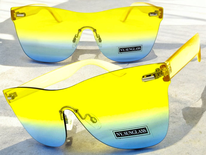 Classic Modern Retro Shield Style SUNGLASSES Rimless Yellow Frame 1190