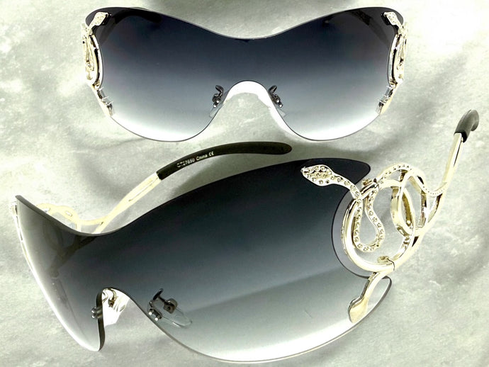 Oversized Classy Elegant Modern Shield Style SUNGLASSES Large Silver Frame 27650